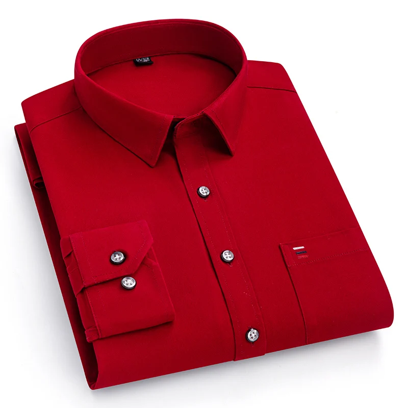 

New in shirt Plus size 7XL 100%cotton long sleeve shirts for men slim fit formal plain shirt soft casual elegant black clothes