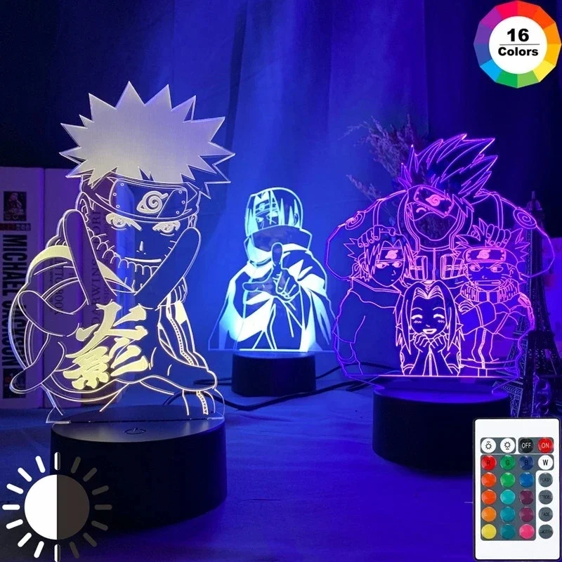 Naruto Uzumaki LED Night Light Toys Akatsuki Kakashi Hatake Bedroom Decor Night Lamp Itachi Uchiha 16/7 Colors 3d Lamp Xmas Gift