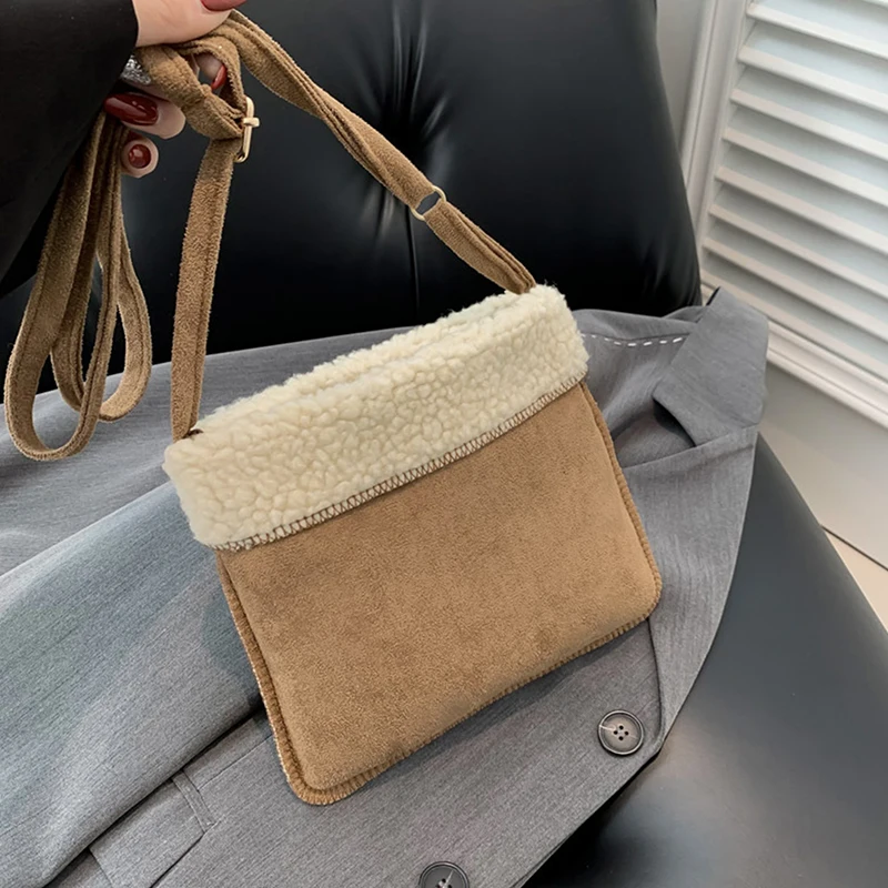 Bolso cruzado a la moda para mujer, nuevo bolso cuadrado pequeño suave de gamuza sintética, bolso de felpa versátil de ocio de alta calidad para mujer