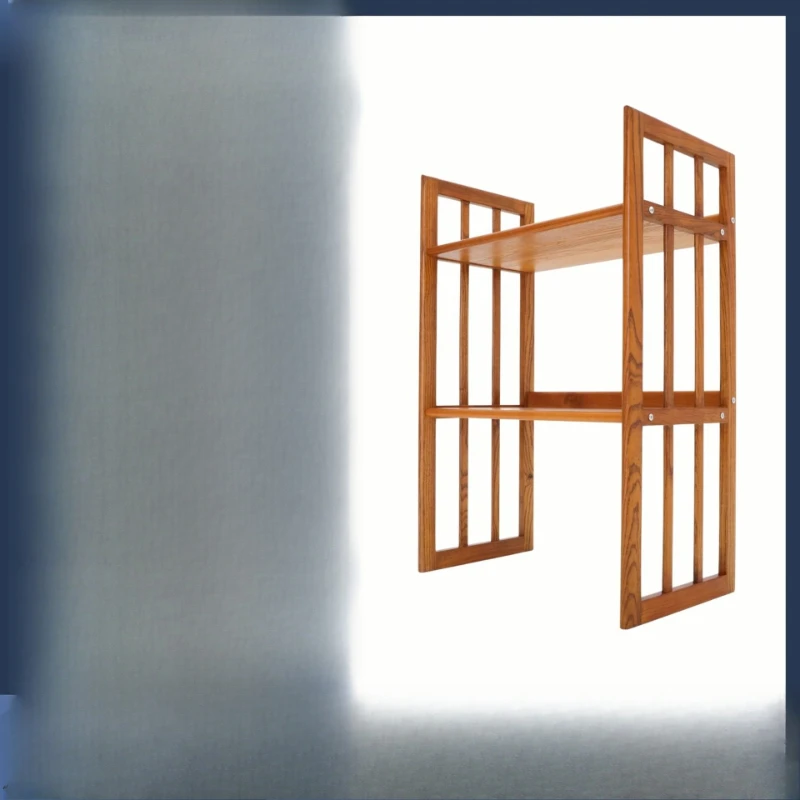 رف تخزين مزدوج الطبقات من الخشب الصلب، رف قديم، رف عرض مفتوح وبسيط وحديث، رف كتب منزلي #1