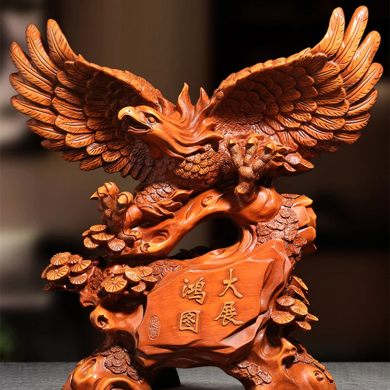 Solid Wood Eagle Ornaments Woodcarving Handicrafts Absorb Wealth Living Room Home Decor Feng Shui Ornaments Housewarming Gift