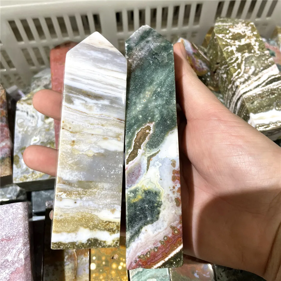 Natural Ocean Jasper Crystals Tetragonal Prism Obelisk ROCK Quartz Point Gemstones And Minerals Tower Home Decor AESTHETIC