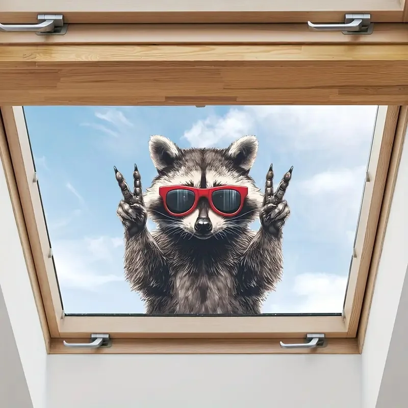 Glam Style Raccoon Wall Decal, Removable Waterproof Vinyl Sticker for Home Decor, Self-Adhesive Wall Art for Living Room