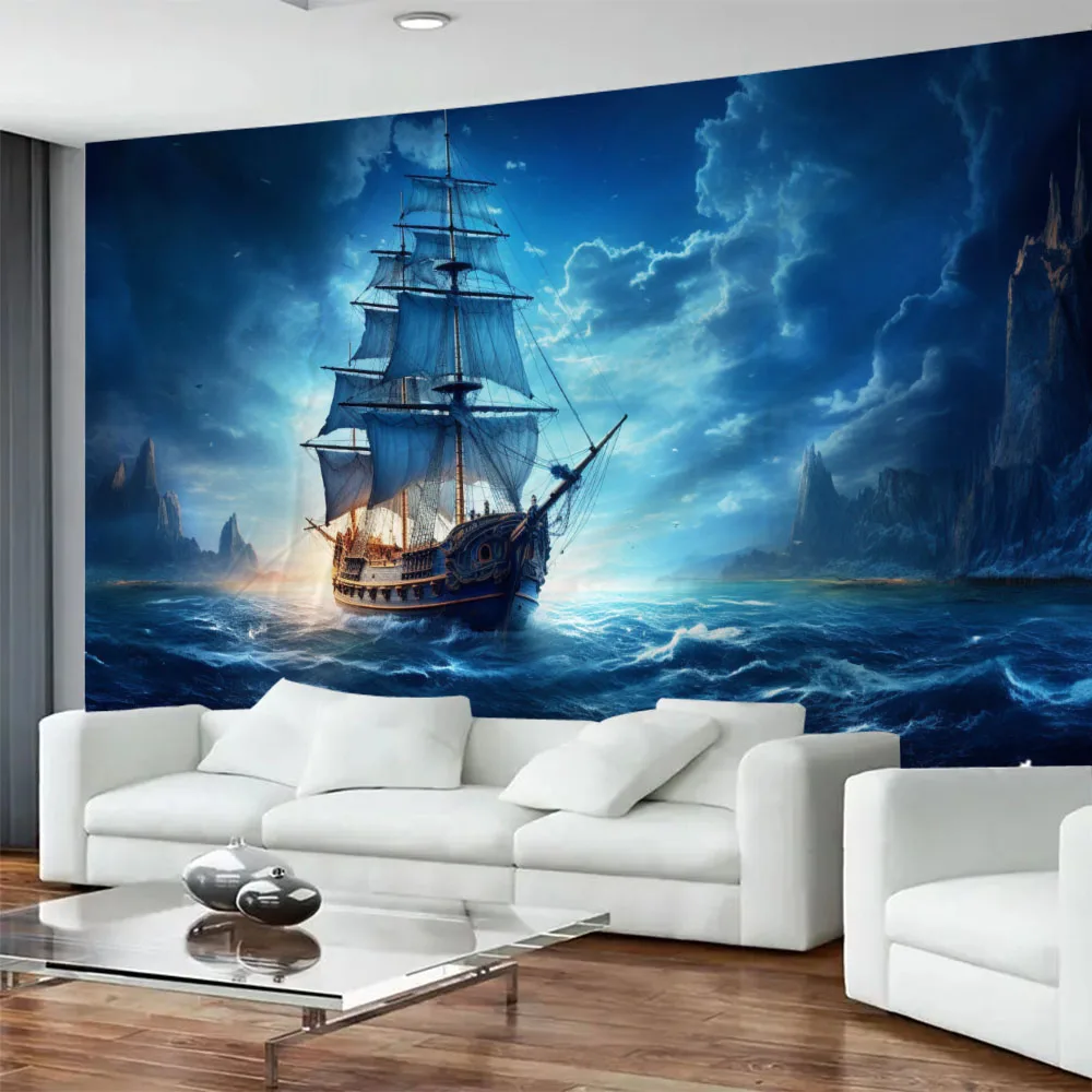 

Mysterious landscape tapestry multi size series, psychedelic pirate ship wall paintings, living room home decoration background