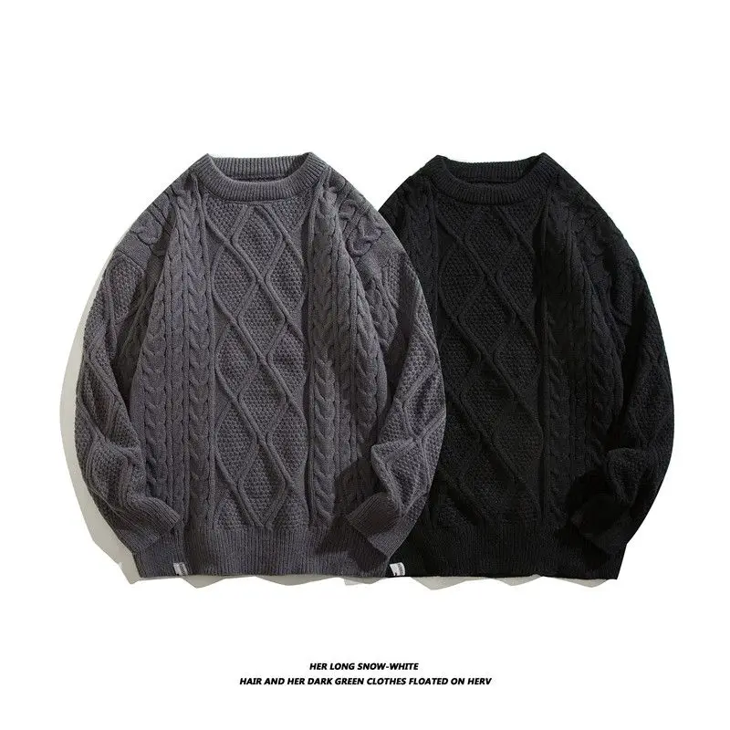 

Retro round Ne Thi Needle Knitwear Men's Winter Thiened Loose Trendy Large Size Men's Knitted Sweater Outerwear