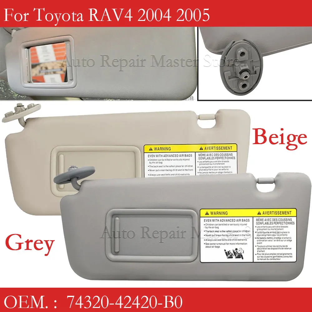 

74320-42420-B0 Grey Beige Sun Visor For Toyota RAV4 2004 2005 Left Side Driver Side Shade Car Accessories