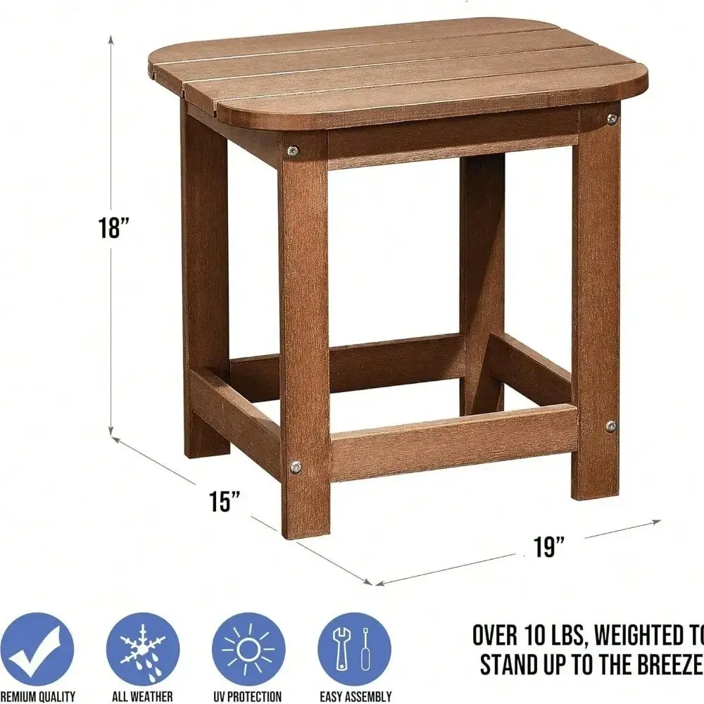 Compact Side Table, All-Weather Outdoor Poly Lumber Looks & Feels Like Teak Wood