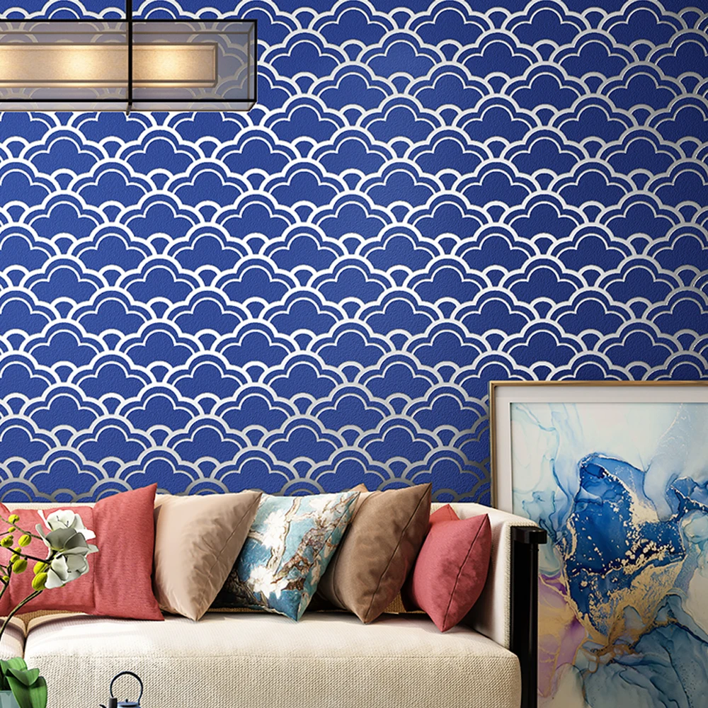 New Chinese Red Wallpaper Retro Classical Zen Hotel Tea Room Auspicious Clouds Background Wall Mural Wallpaper