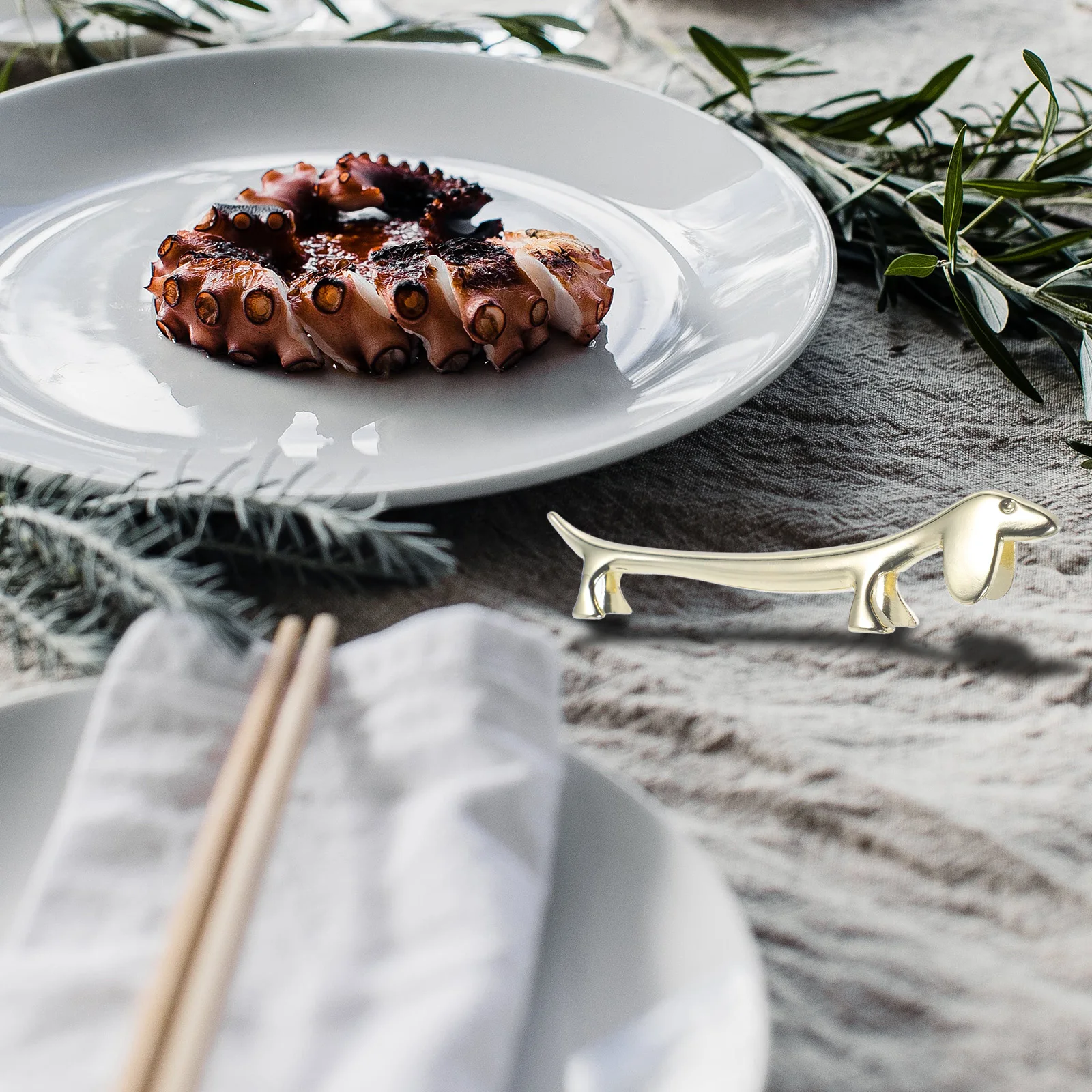 

2 Pcs Alloy Dog Chopsticks Holder LED Dogs Dachshund Tableware Metal Rest Storage Stand Spoon Ceramics