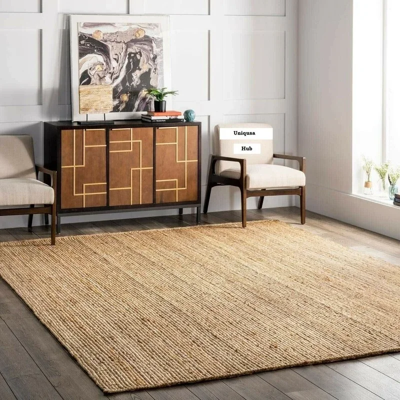 Rug 100% Natural Jute Modern Living Rug Braided Pure Hand-woven Rug Area Carpet Idyllic Natural Style