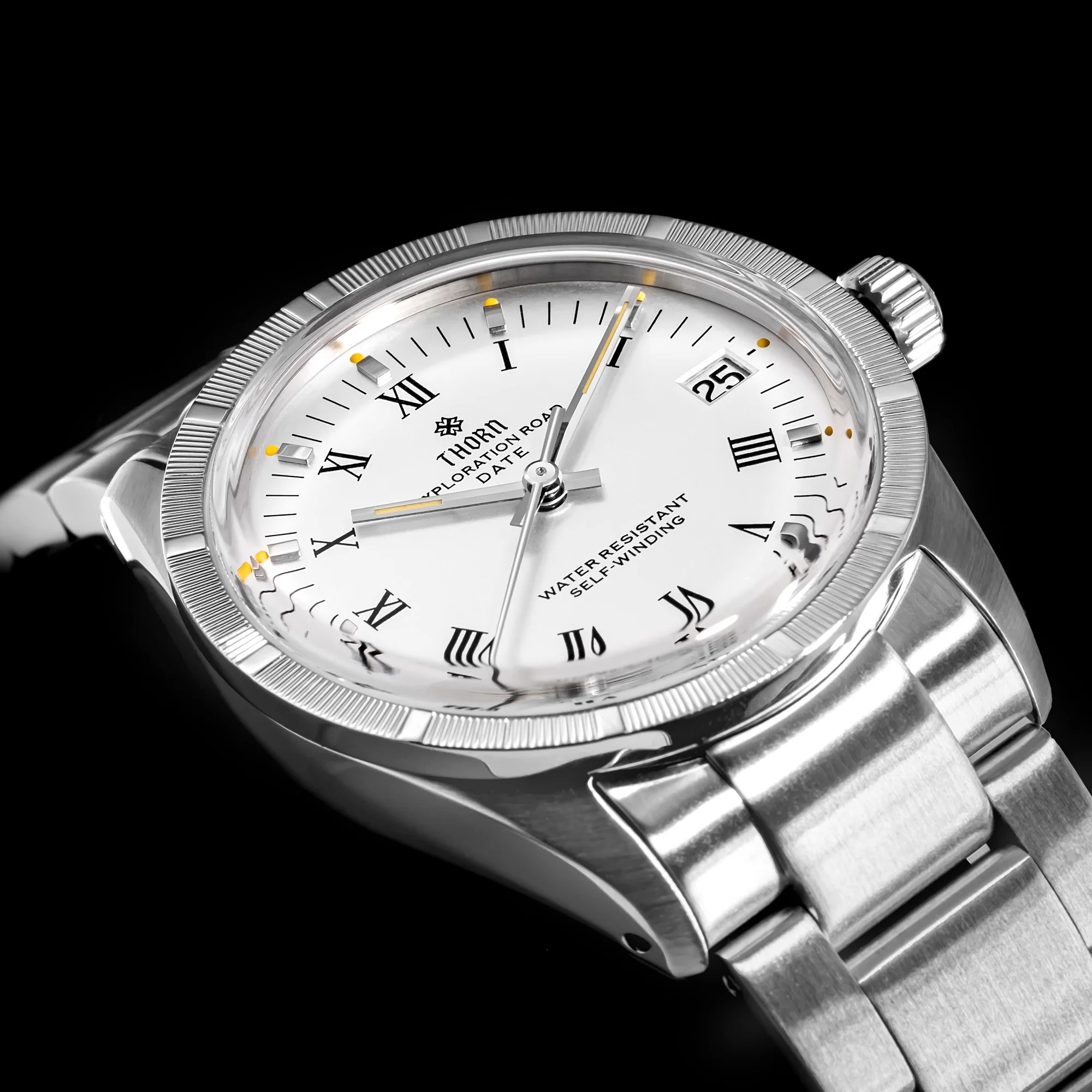 Thorn Men's Vintage Wristwatch 34mm White Dial Sapphire Glass Retro C3 Luminous PT5000 Movement 10Bar Water Resistant