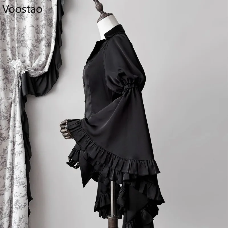 Japanese Vintage Elegant Lolita Shirt Women Victorian Gothic Flare Sleeve Blouses Female Y2k Aesthetic Casual Retro Tops Blusas