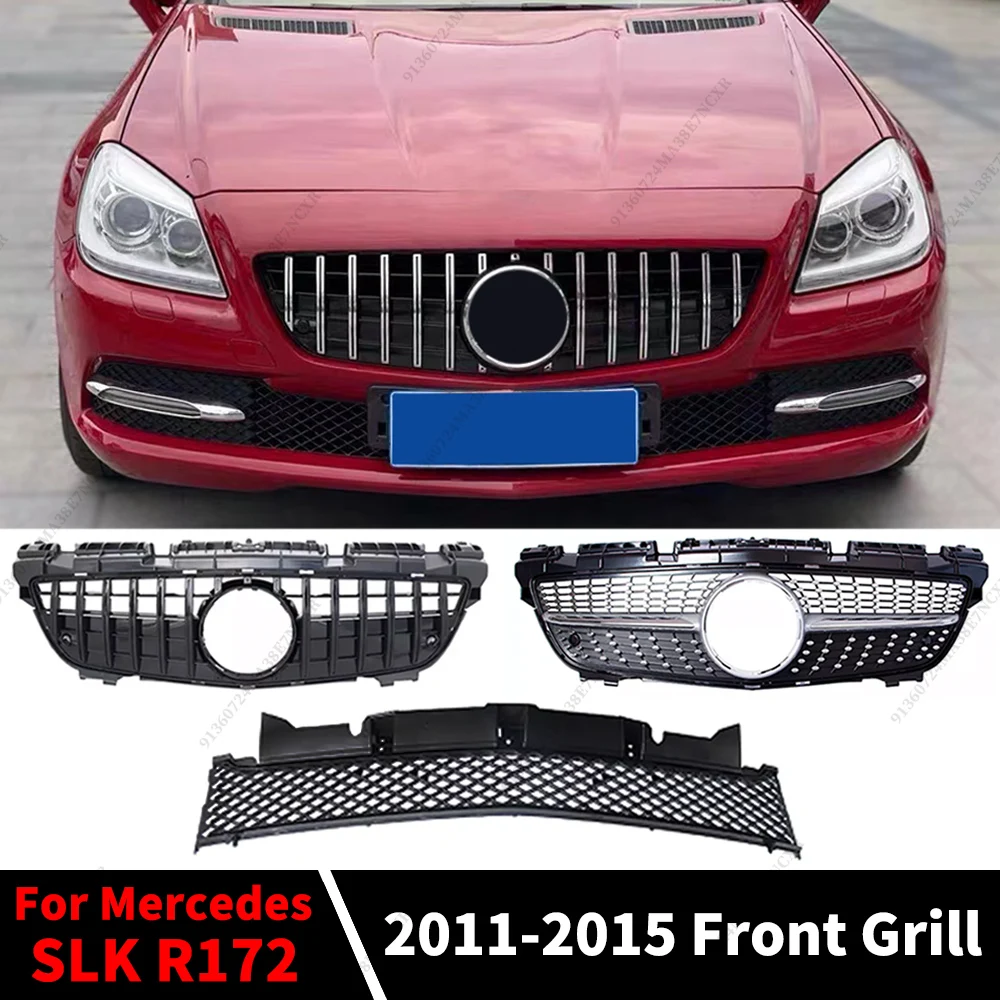 

Sport Front Radiator Grid Bumper Grille Hood Grill Facelift For Mercedes R172 Benz SLK 2011-2015 Diamond GT Style Mesh Upgrade