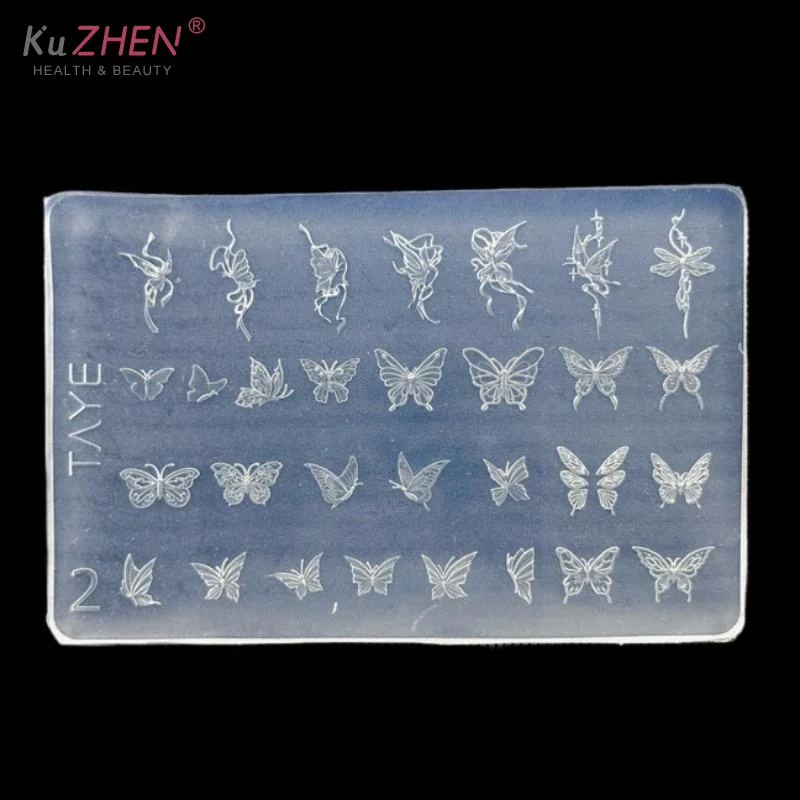1PC Butterfly Flower 3D Silicone Nail Art Mold DIY Vintage Flower Frame Floral Design Transparent Relief Template Manicure Tools