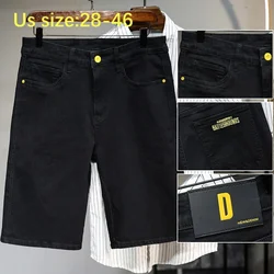 Big Size 44 46 Men's Summer Jeans Workwear Slim Casual Split Mid Pants Straight Loose Plus Black Denim Shorts Male Trousers