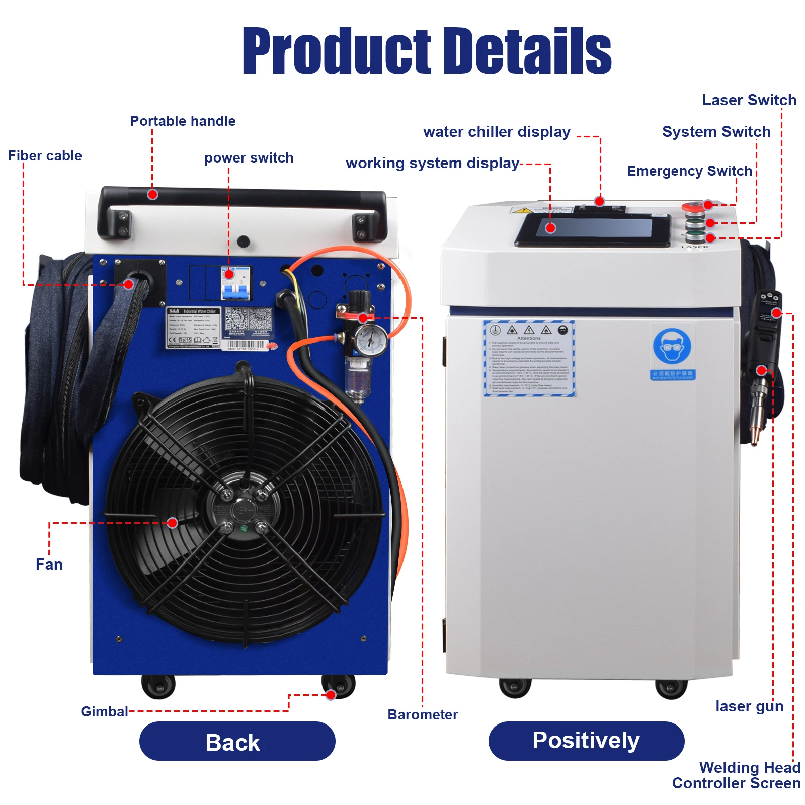 Máquina de solda a laser de fibra 1500W RECI fonte de laser 4 em 1 Máquina de limpeza de corte a laser portátil Hanli Refrigerador de água