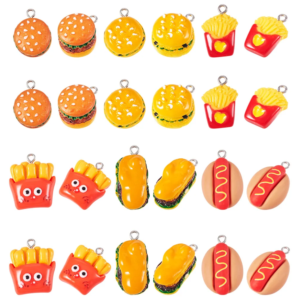 

1 Bag Opaque Resin Imitation Food Pendants Hamburger Chips Hot Dog Charm for Necklace Bracelet DIY Jewelry Making Accessories