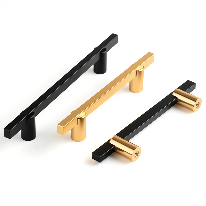 Gold Black Furniture Door Handles Two-color Kitchen Cupboard Drawer pulls TV Cabinet Handle Hardware