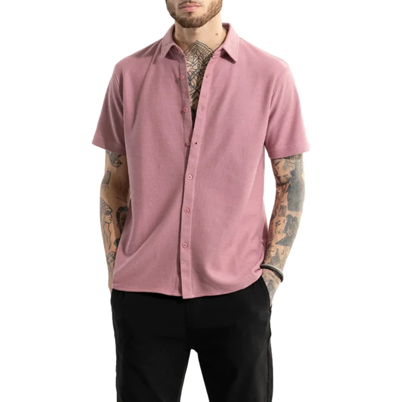 

Men's Summer Beach ort Sve irt Hawaii Sle Color Casual Loose Fit Breathable Polyester Youth Daily Wear