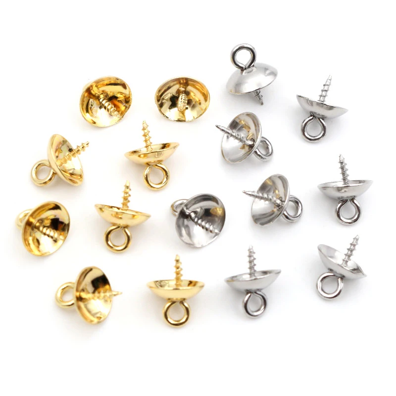 30pcs Stainless Steel Metal Gold Tone Screw Eyes Bails Top Drilled Beads End Caps Pendant DIY Charms Connectors Jewelry Findings