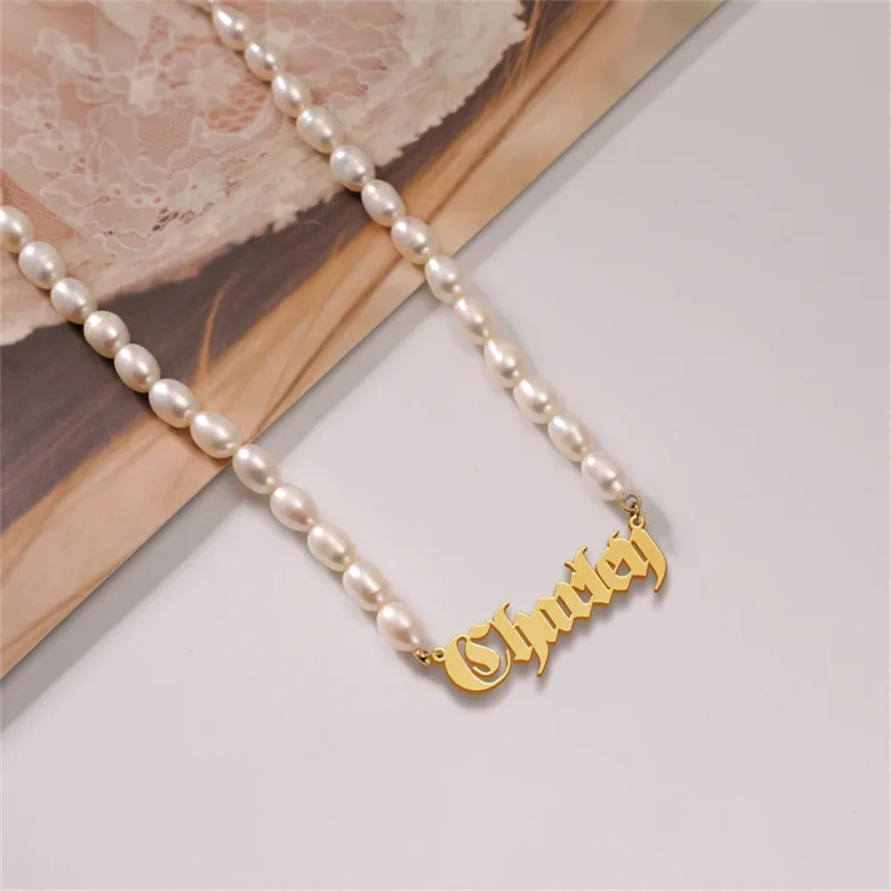 Custom Name Letters Pearl Necklace Personalized Pearl Necklace Stainless Steel Pendent Pearl Chain Chocker For Women Jewelry