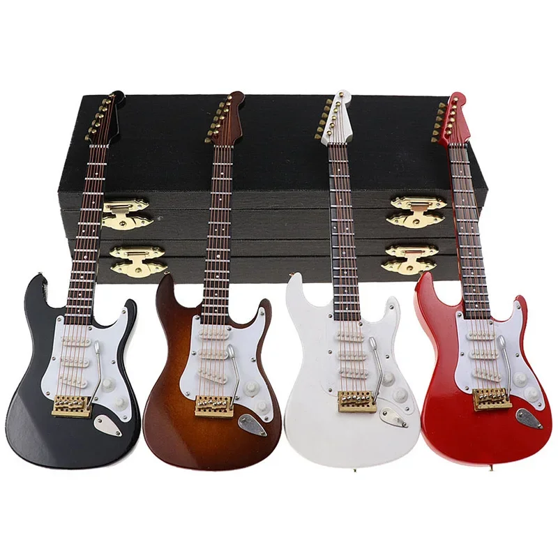 Coleção De Instrumentos Musicais De Madeira, Ornamentos Decorativos, Mini Guitarra Elétrica com Suporte, Modelo Miniatura, Decoração Presentes