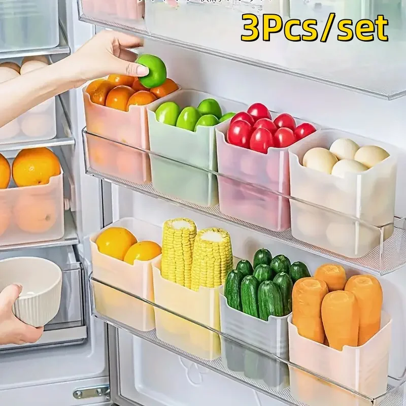 3Pcs BPA-Free Clear Refrigerator Storage Box Space-Saving Kitchen Organization Food Sorting Boxes for Fridge Door & Counter