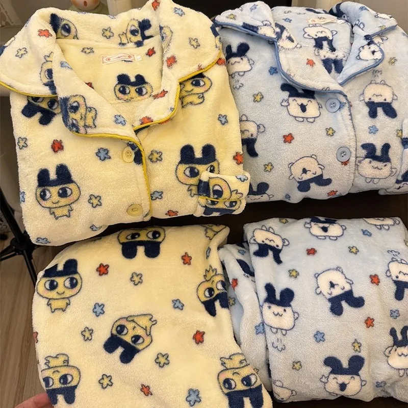 

Women'S Coral Fleece Padded Sleepwear Winter Thickened Cute Tamagot Mamejji Home Clothes Plush Outerwear Comfortable Nightgown