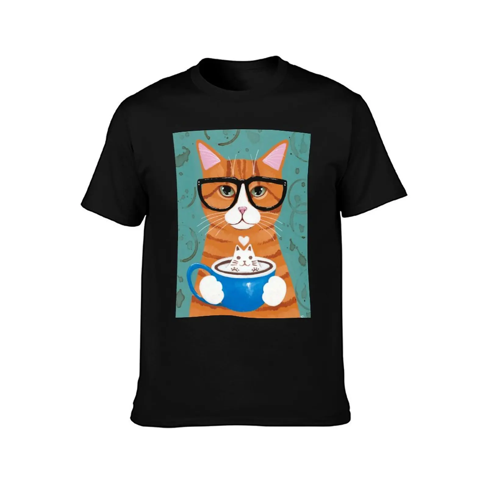 Ginger Catpuccino Coffee Cat T-Shirt Summer Casual Cotton Tee Oversized Streetwear Tops Vintage Graphic Print 100% Cotton