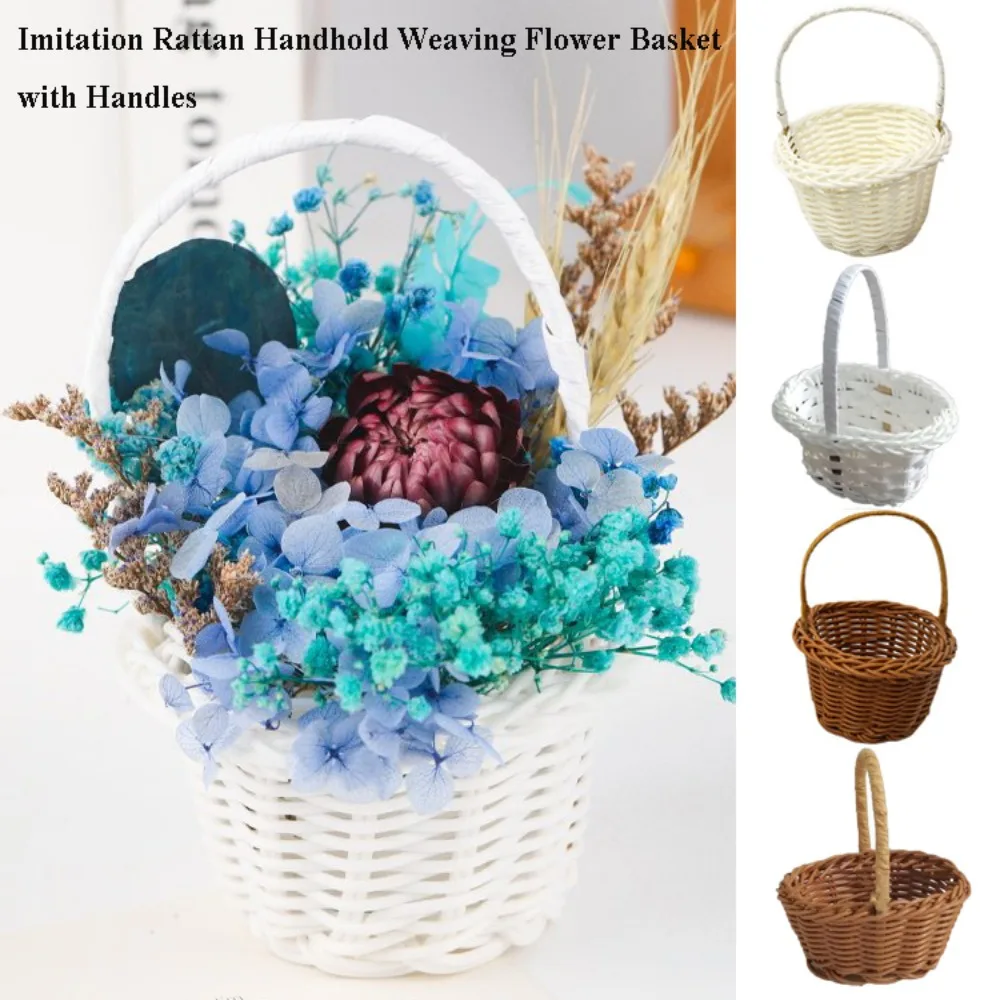 with Handle Imitation Rattan Handhold Handwoven Household Braid Storage Baskets 10 Styles Weaving Flower Basket