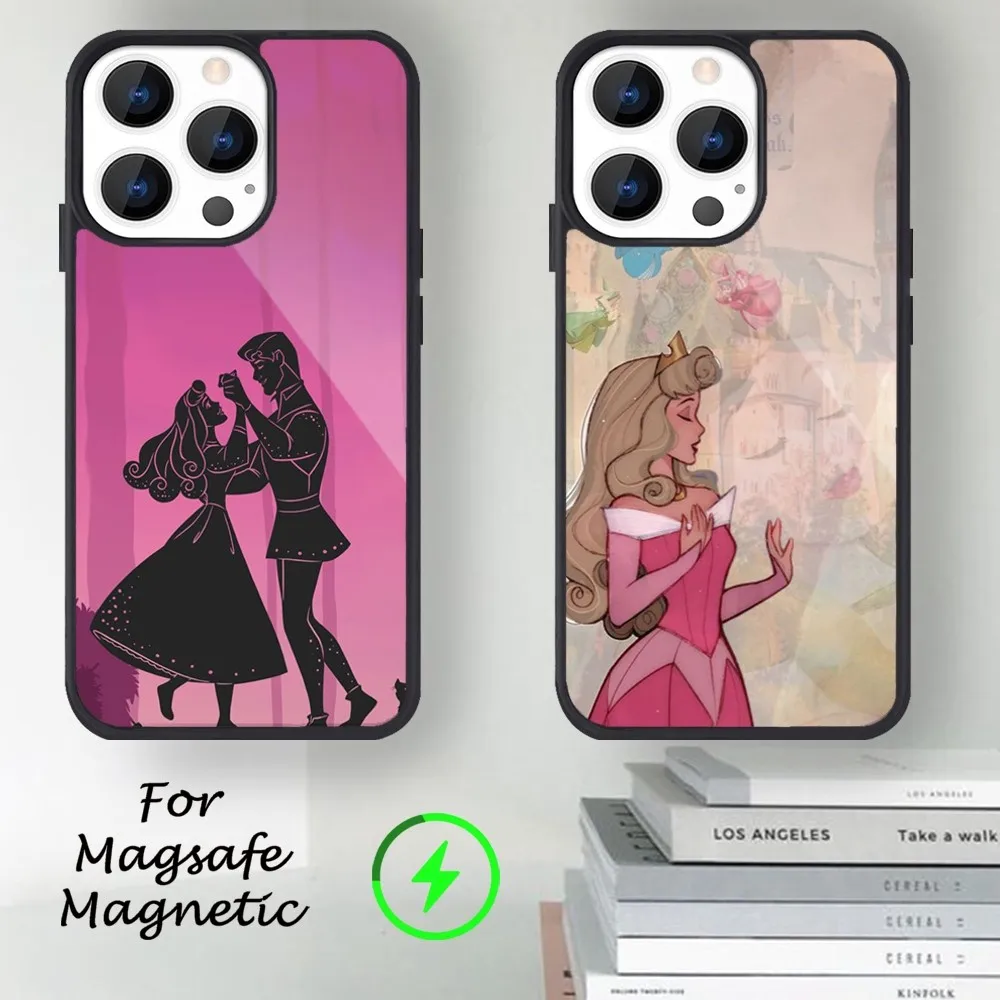 MINISO Disney S-Sleeping Beauty Phone Case For iPhone 14 13 12 11 15 Pro Max Magsafe Magnetic