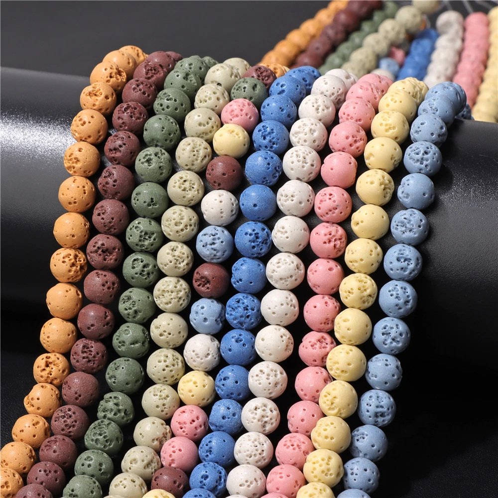 حبات الحجر البركاني الطبيعي لصنع المجوهرات ، الصخور الملونة ، الحمم ، فاصل فضفاض ، سوار ذاتي الصنع ، اكسسوارات قلادة ، 6 مللي متر ، 8 مللي متر ، 10 مللي متر