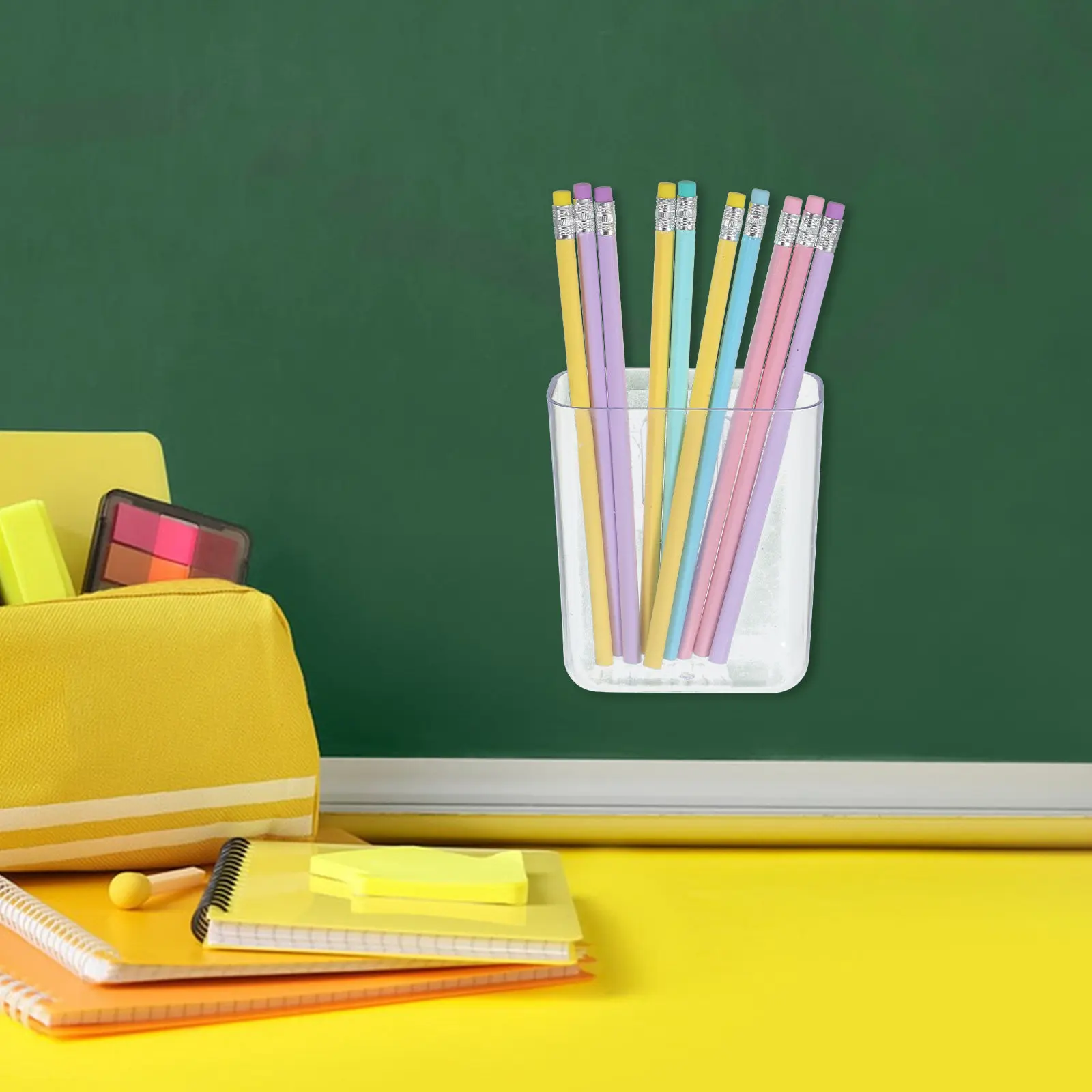 Wall Mounted Plastic Pen Holder Desktop Pencil Case Makeup Brush Holder Sturdy Multifunctional Stationery Organizer