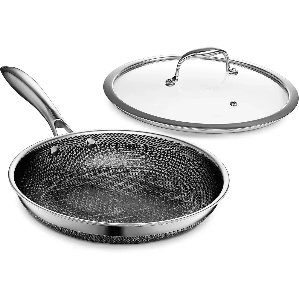 Hybrid Nonstick 10-Inch Fry Pan with Tempered Glass Lid, Stay-Cool Handle, Dishwasher and Oven Safe, Induction Ready