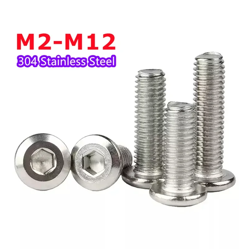 M2 M2.5 M3 M4 M5 M6-M12 304 Stainless Steel Flat Hex Hexagon Large Furniture Socket Rivet Screw Joint Connect Allen Head Bolt
