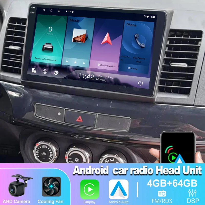 

10'' 4+64GB For Mitsubishi Lancer 2007-2017 Car Stereo Radio Wireless Carplay Android 15 Auto Head Unit Touchscreen