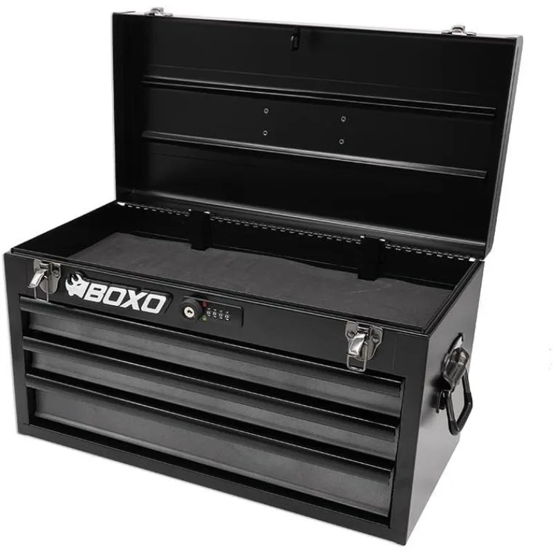 

USA Hand Carry Tool Box 3-Drawer Heavy Duty Steel Toolbox with Lock System (Black)
