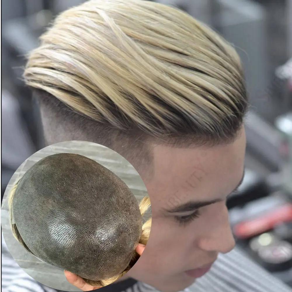 

Мужской парик-накладка из натуральных волос Full Skin Pu Base 4T613, омбре-блонд, с невидимой линией роста волос 0.06 мм, капиллярный протез для замещения волос