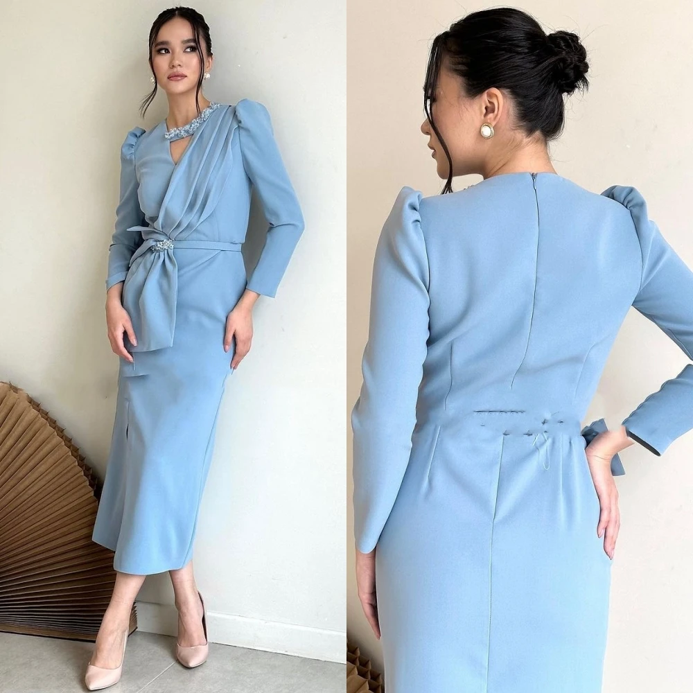 

Jiayigong Jersey Beading Sash Formal A-line O-Neck Bespoke Occasion Gown Midi Dresses Saudi Arabia