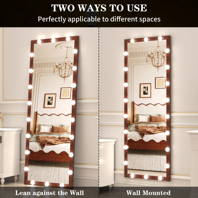 مرآة هوليوود كاملة الطول مع أضواء مرآة زينة لكامل الجسم مع 3 أوضاع ألوان مرآة أرضية واقفة مضاءة على الحائط للفستان