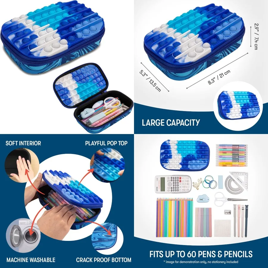 

Силиконовый сенсорный пенал большой емкости для школы и путешествий, синий органайзер для канцелярских принадлежностей с гладкой текстурой и