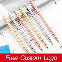 50Pcs/Lot New Slim Metal Ballpoint Pens Rose Gold Custom Logo Advertising Lettering Engraved Name School Office Supplies Gifts