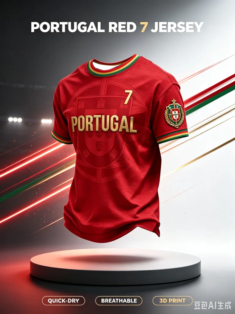 26-27 New Customized Casual Sports Quick Drying Breathable 3D Printed T-shirt for Portuguese Fans, Family and Children's Wear