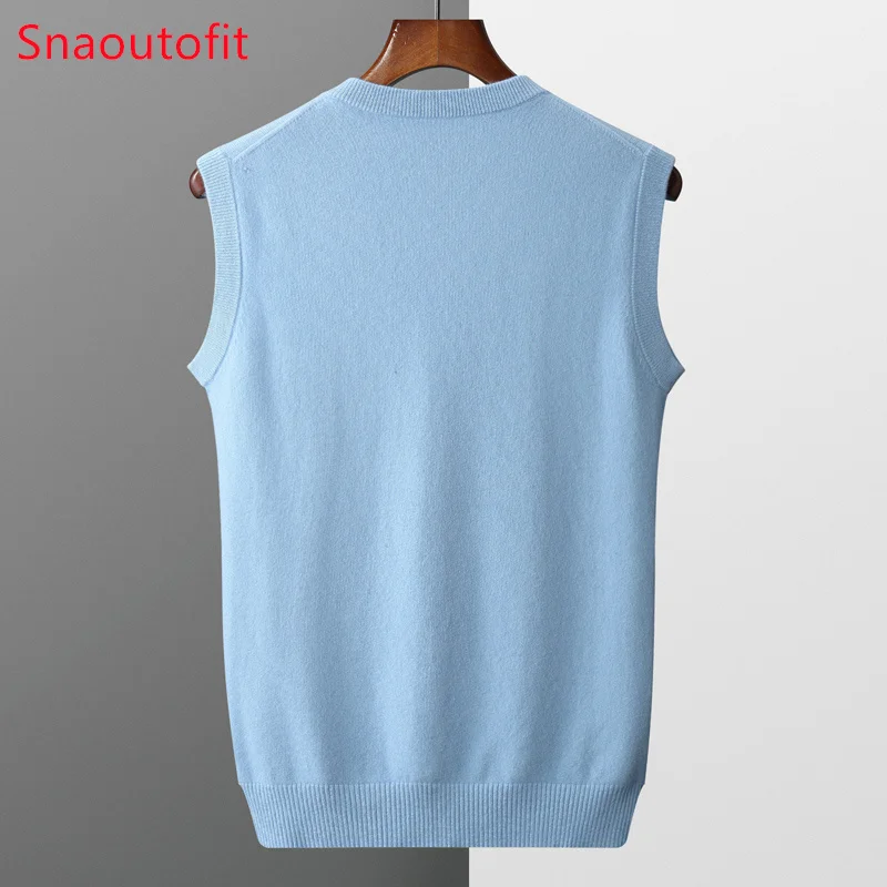 Men' Cashmere Vest Sleeveless Knit Sweater Spring Autumn V-Neck Vest Middle-Aged Warm Top Wool Waistcoat Loose Outer Pullover