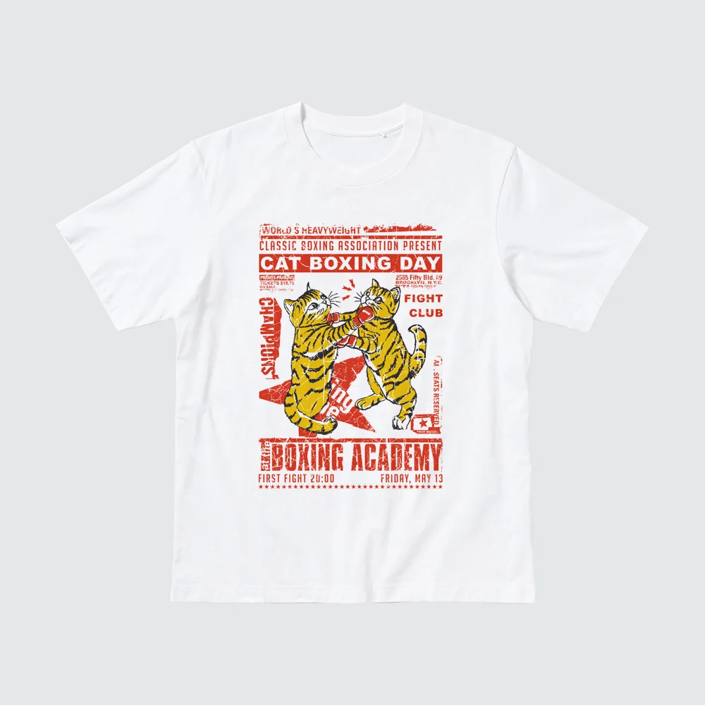 Gato dia de boxe impresso algodão manga curta camiseta bonito gato impressão topos gato salvará o mundo dos desenhos animados camisetas casuais