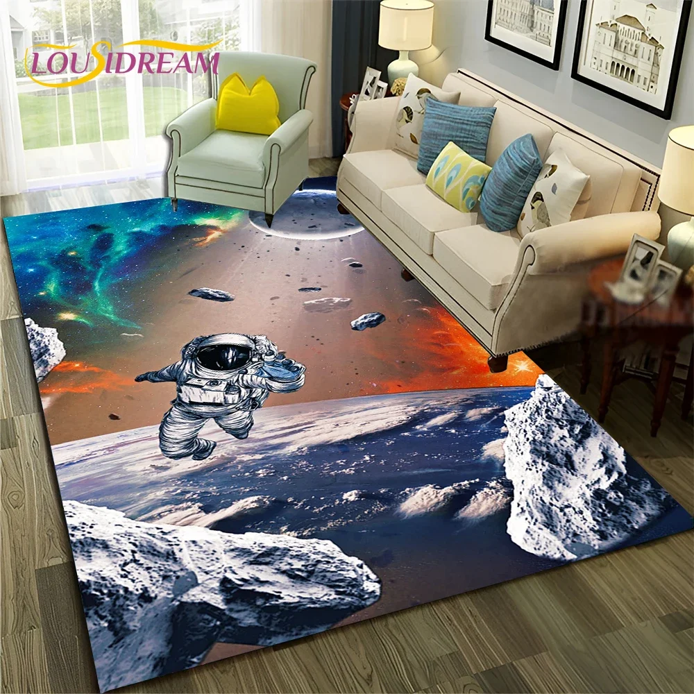 Alfombra de dibujos animados de planeta astronauta del espacio exterior para el hogar, sala de estar, dormitorio, sofá, decoración de felpudo, alfombra de área para niños, alfombra antideslizante