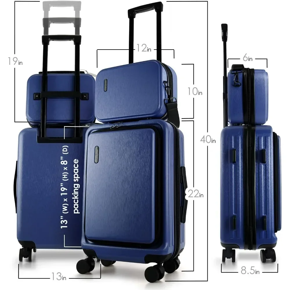 Carry On Luggage, Carry On Suitcase with Wheels, Durable Luggage ,Navy Small Suitcase, Hard-shell Cosmetic  Carry-on Luggage