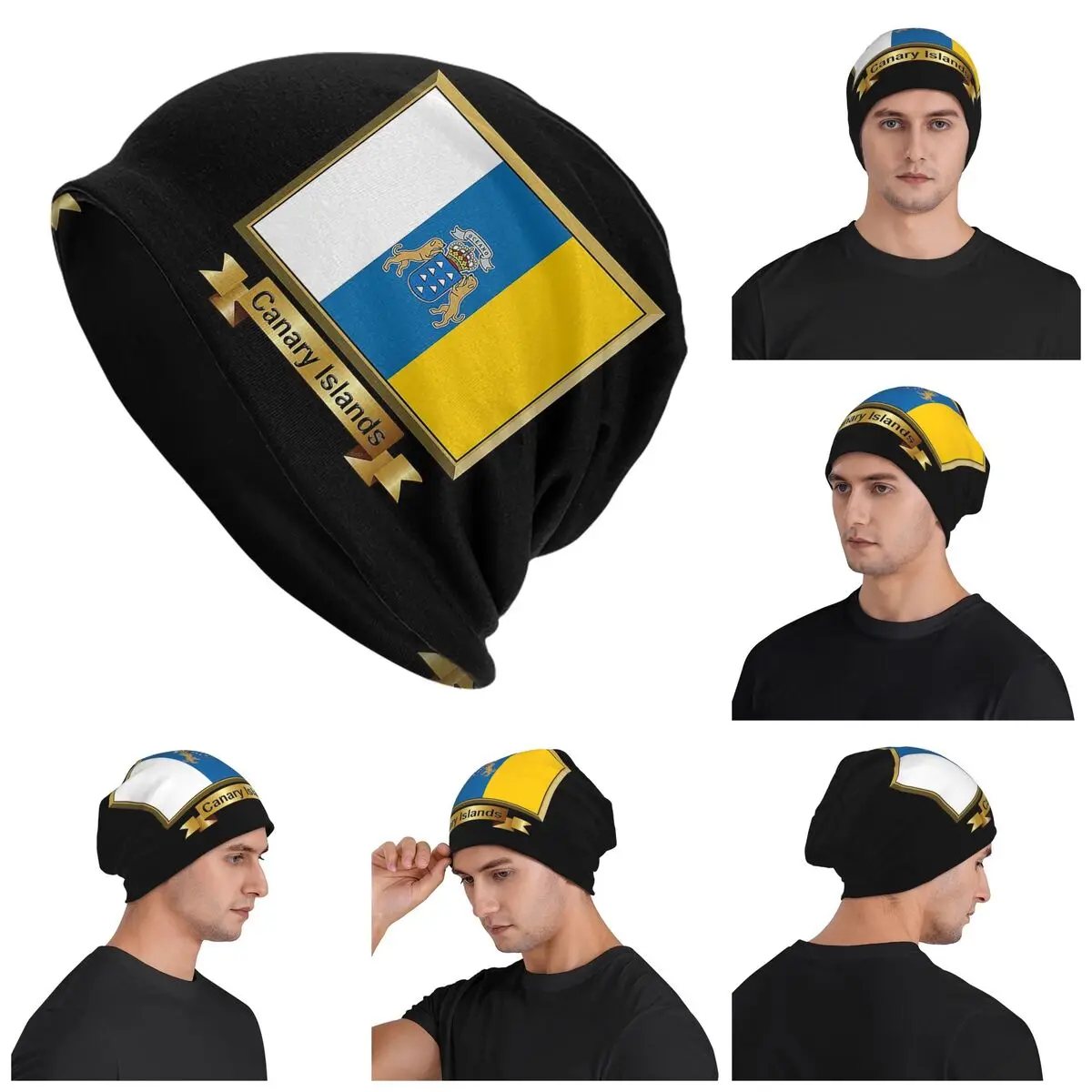 

Spain Flag Oceano Canary Islands Warm Knitted Cap Fashion Bonnet Hat Autumn Winter Outdoor Beanies Hats for Men Women Adult