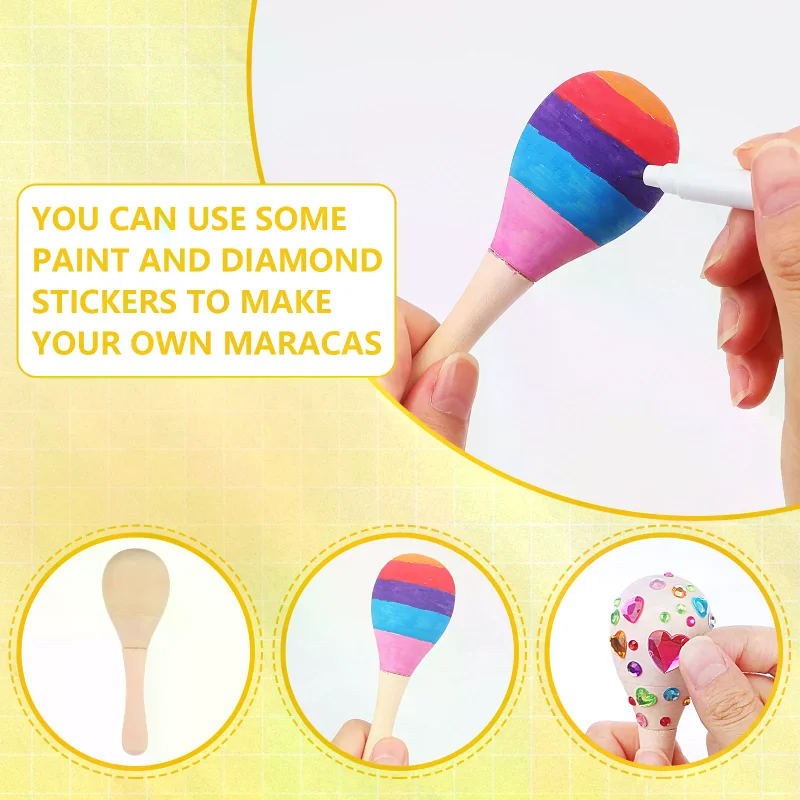 Maracas in legno da 30 pezzi per bambini, set fai da te con 24 penne colorate, strumenti musicali Maracas per Cinco De Mayo Fiesta messicana