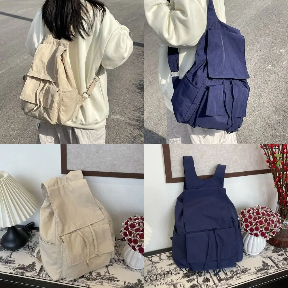 

Stylish Casual Travel Backpack Large Capacity Multi-function Shoulder Bags Solid Color Nylon School Bag Girls